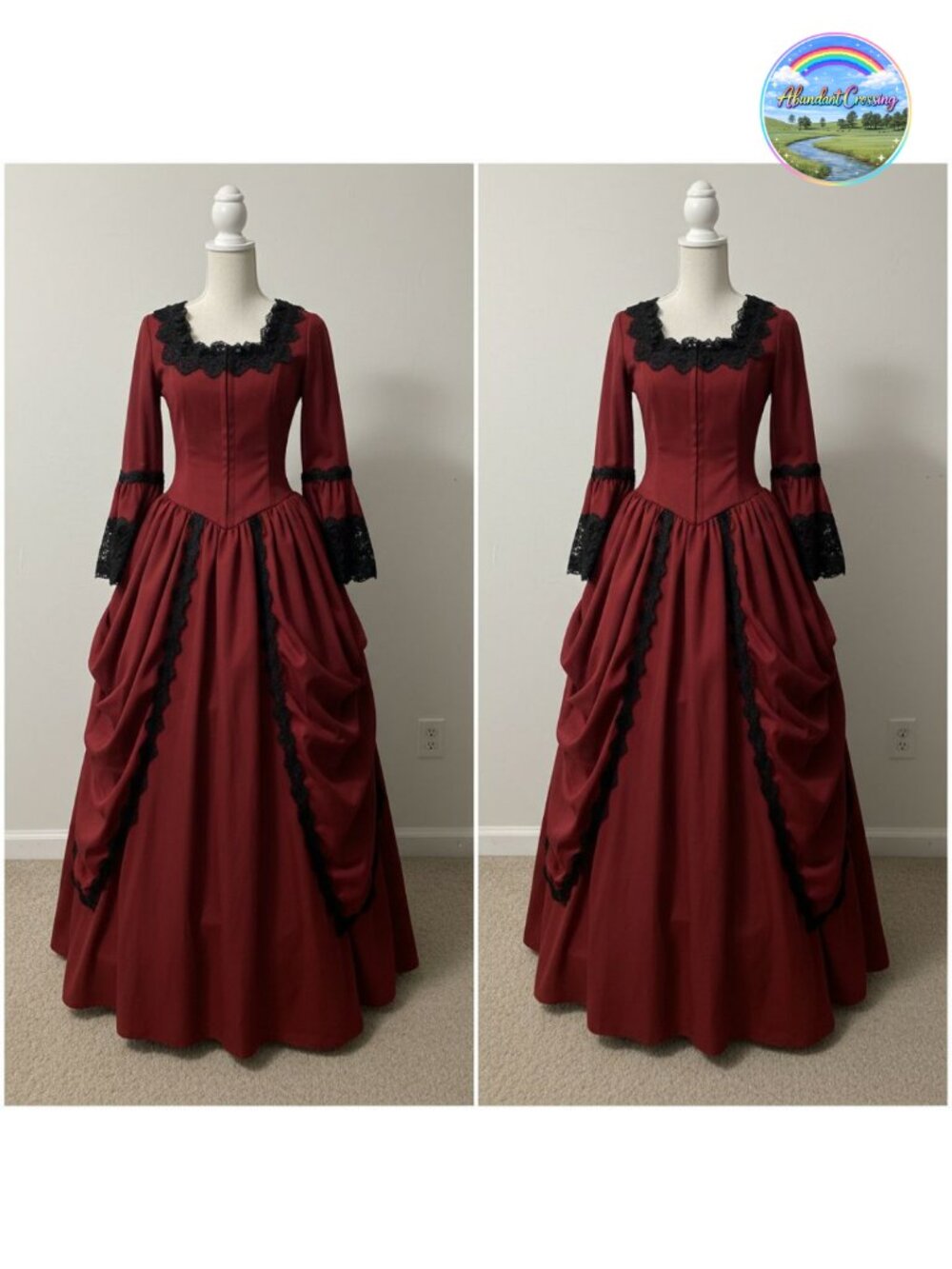 Lace Victorian Ball Gown Costume Dress Square Neck Off Shoulder